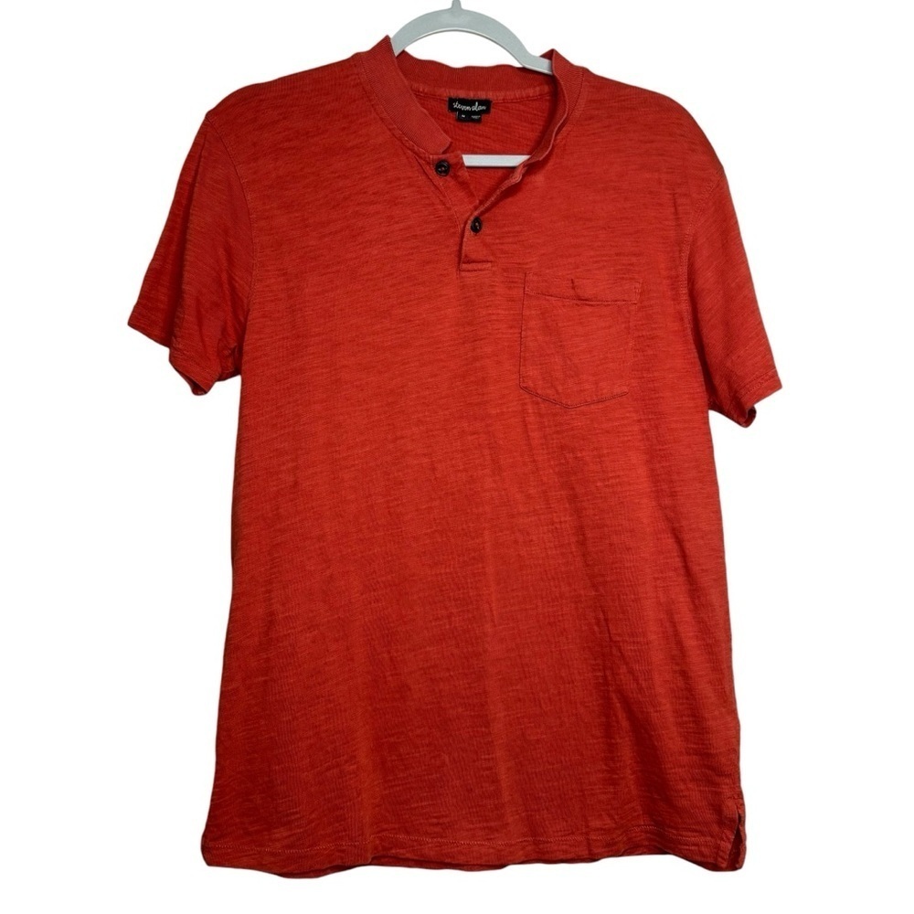 Steven Alan Vintage Slub Cotton Mock Polo-Faded Rust Orange (Size M)